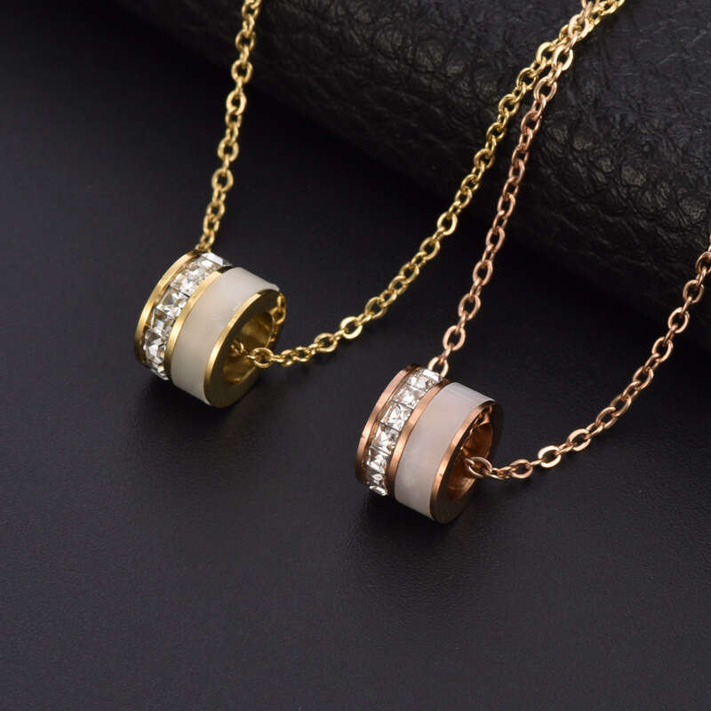 Trendy And Unique Pendant For Women Fashion Titanium Steel Inlaid With Diamonds Geometric Cylinder Cat's Eye Stone Small Waist Necklace