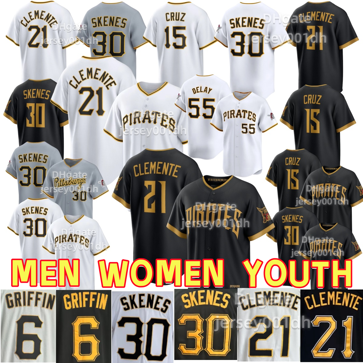 Custom Paul Skenes Konnor 6 Griffin 21 Roberto Clemente Jerseys 15 Cruz Andrew Barry Bonds 10 Bryan Reynolds 55 Jason Delay Men Women Youth Baseball