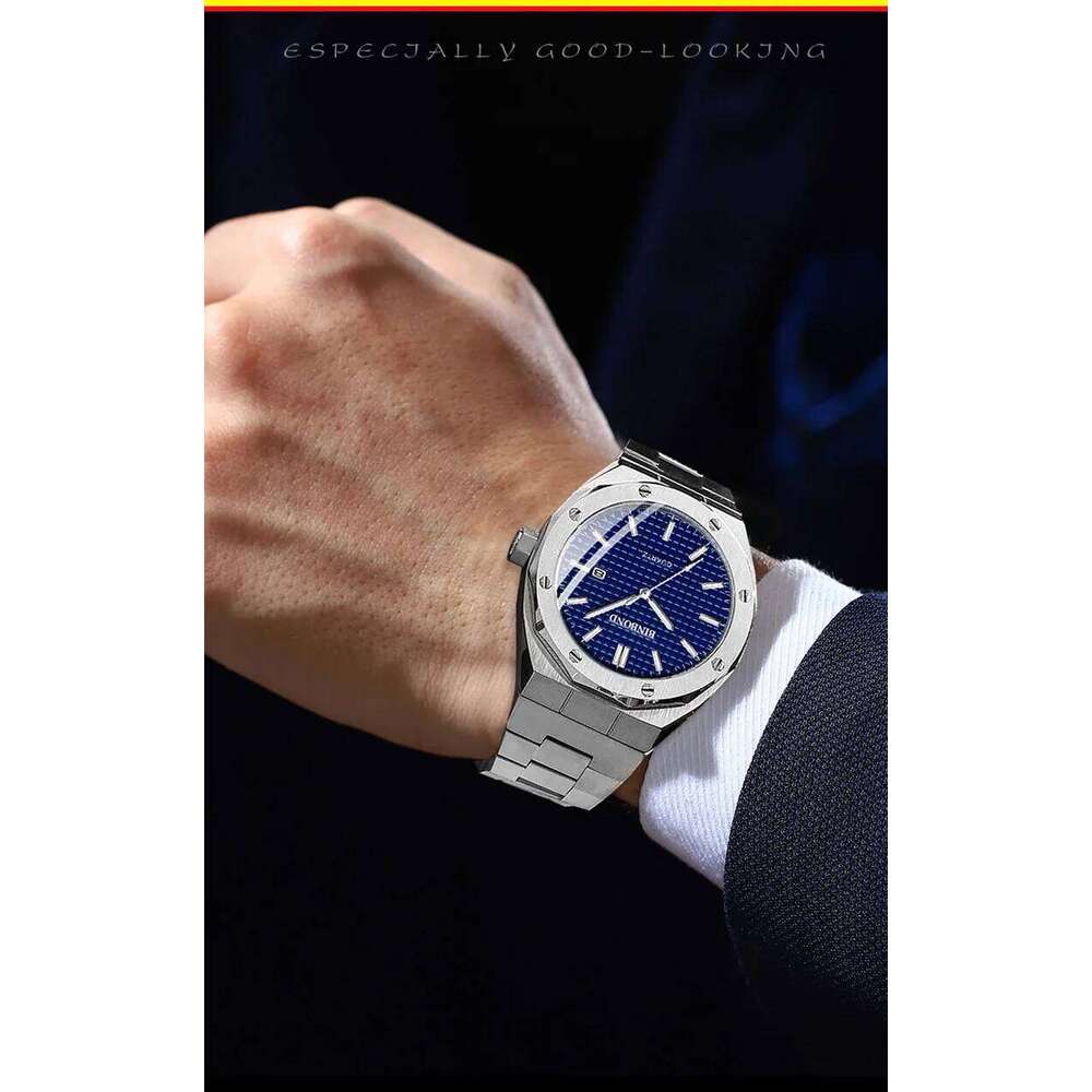 BINBONG Fashion Casual Men Watches Big Dial Silver Stainless Steel Calendar Quartz Wristwatch Classic Top Brand Male Clock B0233 26L0420
