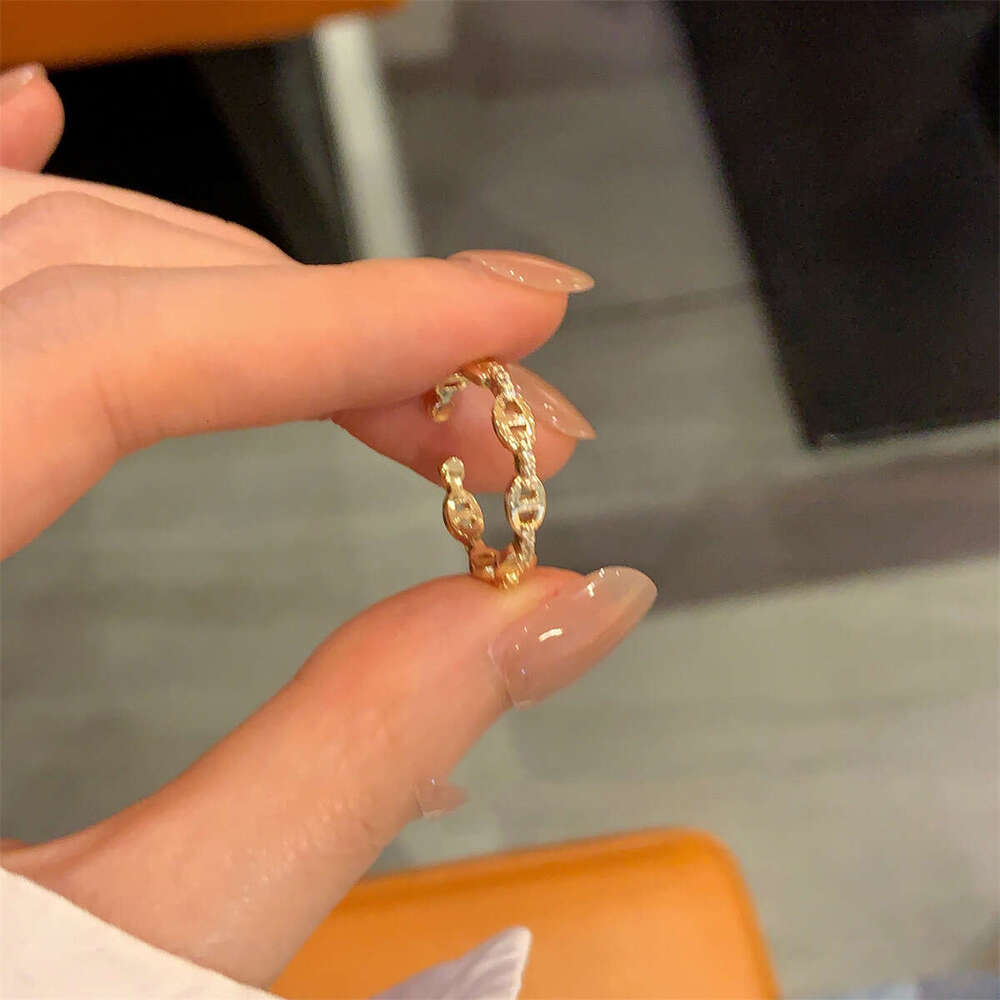 Ring Gold Plated Pig Nose Cubic Zirconia Splicing Open Light Luxury Niche Temperament Index Finger H Letter Adjustable for Daily Wear Gift High Qualit