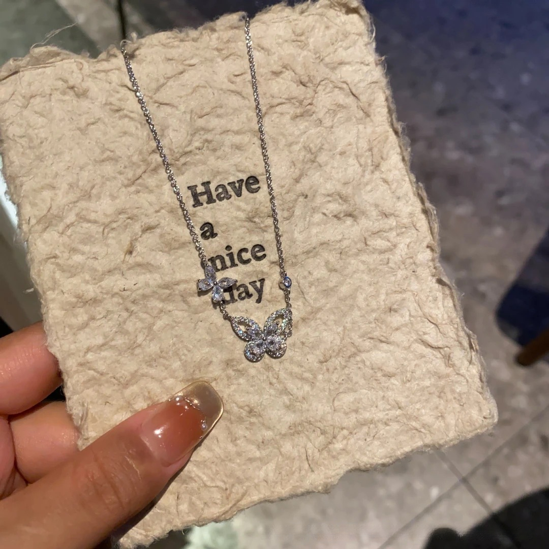 Necklace For Women Titanium Steel New Full Diamond Bow Simple Niche Ins Style Elegant Versatile Clavicle Chain - view 4