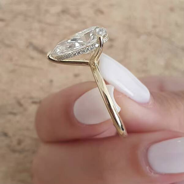 3CT Pear Cut Lab Diamond F-VVS2 Engagement Ring with Hidden Halo 18K IGI Certified Diamond Solid Gold Ring