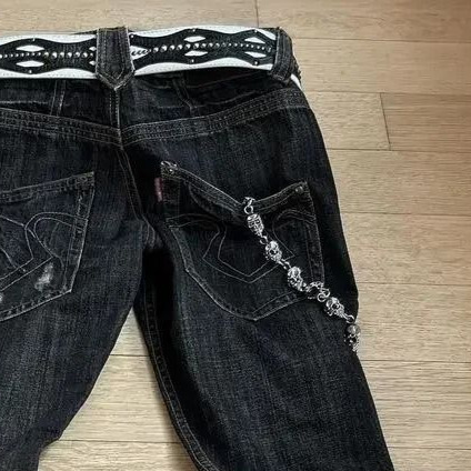 European And American Heavy Industry Embroidery Designer Jeans Luxury Men's And Women's Punk Bell Bottom Pants Trendy Outdoor Y2k Washed Pan