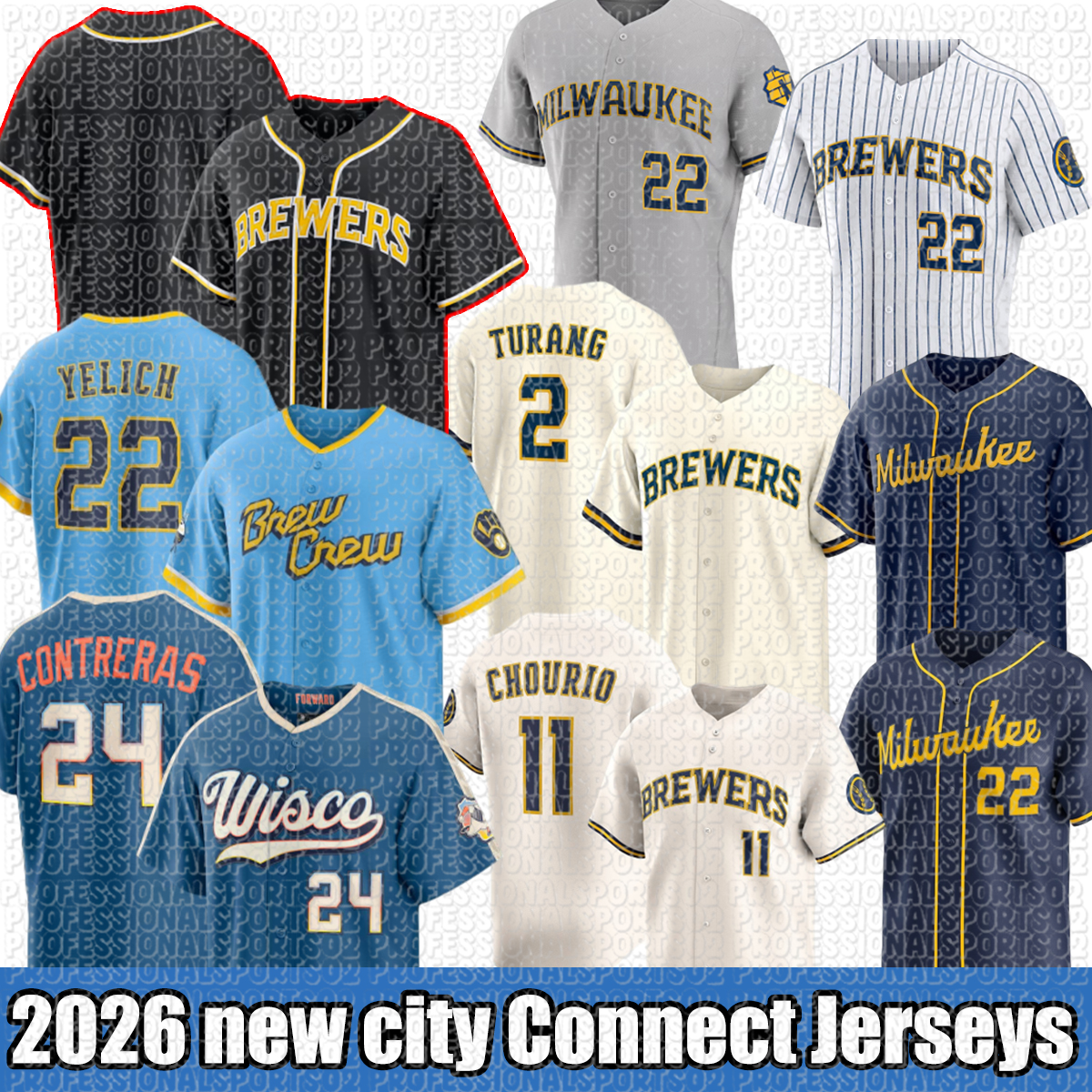 Milwaukees Brewers Jersey 22 Christian Yelich 11 Jackson Chourio 12 Rhys Hoskins 10 Sal Frelick Brewer Jersey 2026 custom city Baseball Jerseys