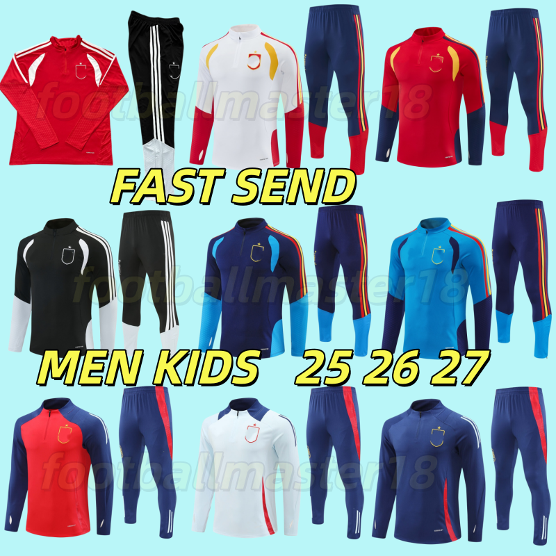 24 25 26 27 Spain Long Sleeve Half Pull Tracksuit Pedri Ferran Morata A.Iniesta Pedri Espana Shirt 2026 World Training Suit Cup Men Kids Kit