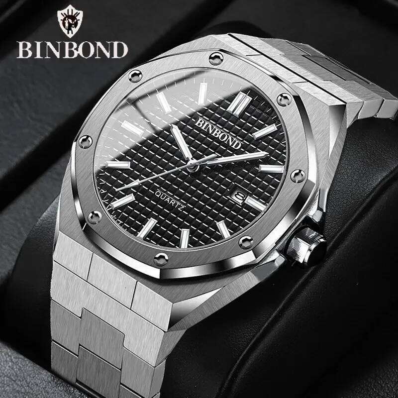 BINBONG Fashion Casual Men Watches Big Dial Silver Stainless Steel Calendar Quartz Wristwatch Classic Top Brand Male Clock B0233 26L0420