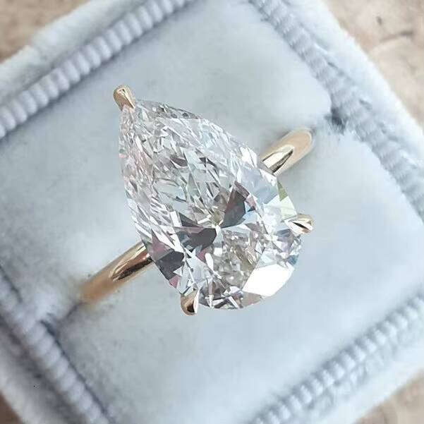 3CT Pear Cut Lab Diamond F-VVS2 Engagement Ring with Hidden Halo 18K IGI Certified Diamond Solid Gold Ring