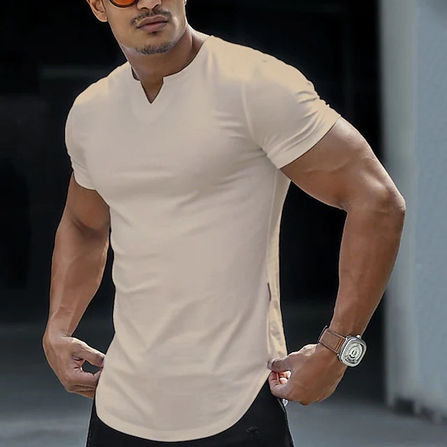 2026 new Men's T Shirts Casual Slim Fit Sports Shirt Mens Summer Short Sleeve V Neck Skinny Stretch Tees Leisure Men Clothes Streetwear Pullover 