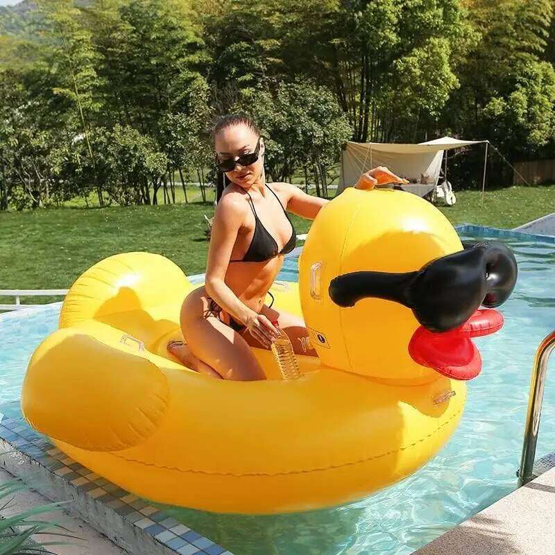 220cm inflatable yellow duck mattress swim pool floating island boat