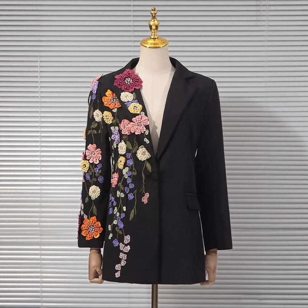 Autumn New Heavy Embroidery 3D Floral Suit Women Slim Fit Long Sleeve Jacket Elegant Korean Style Fashion Office Lady Outwear In Stock MAKOUFEI