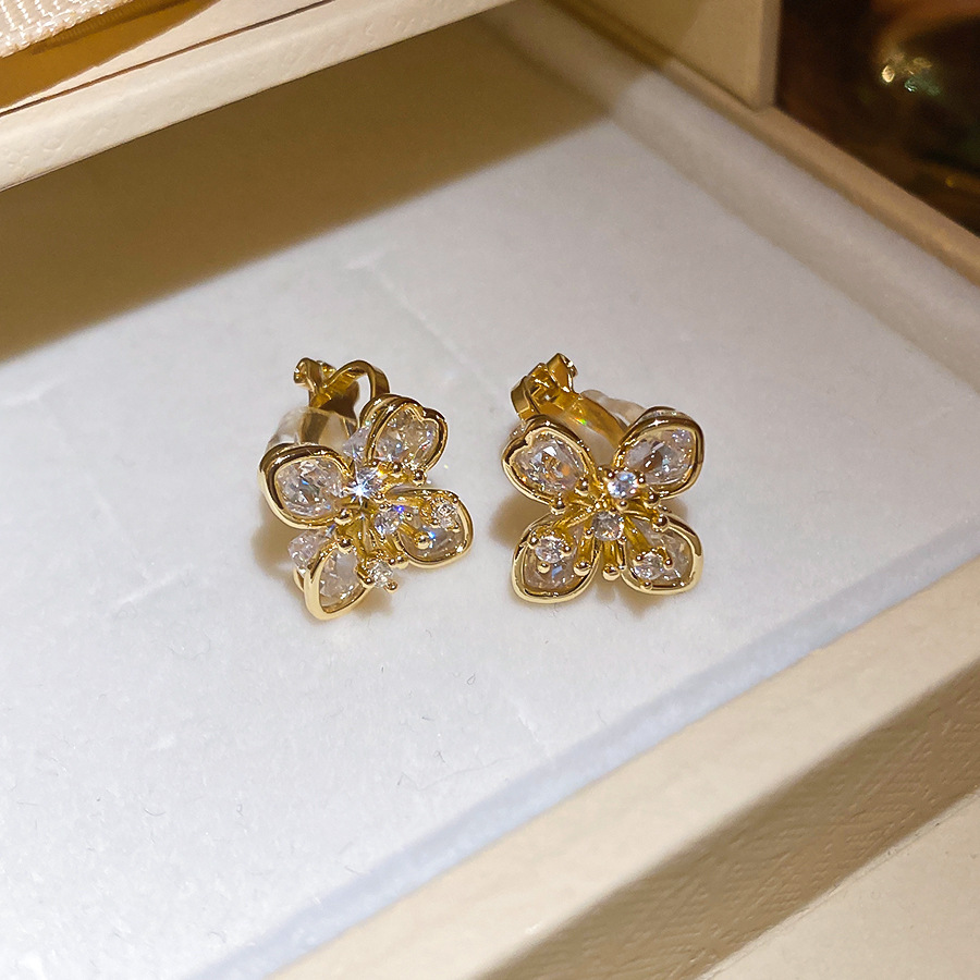18k real gold plated silver needle zircon flower pearl niche high-end earrings, light luxury and elegant women's earrings - view 5