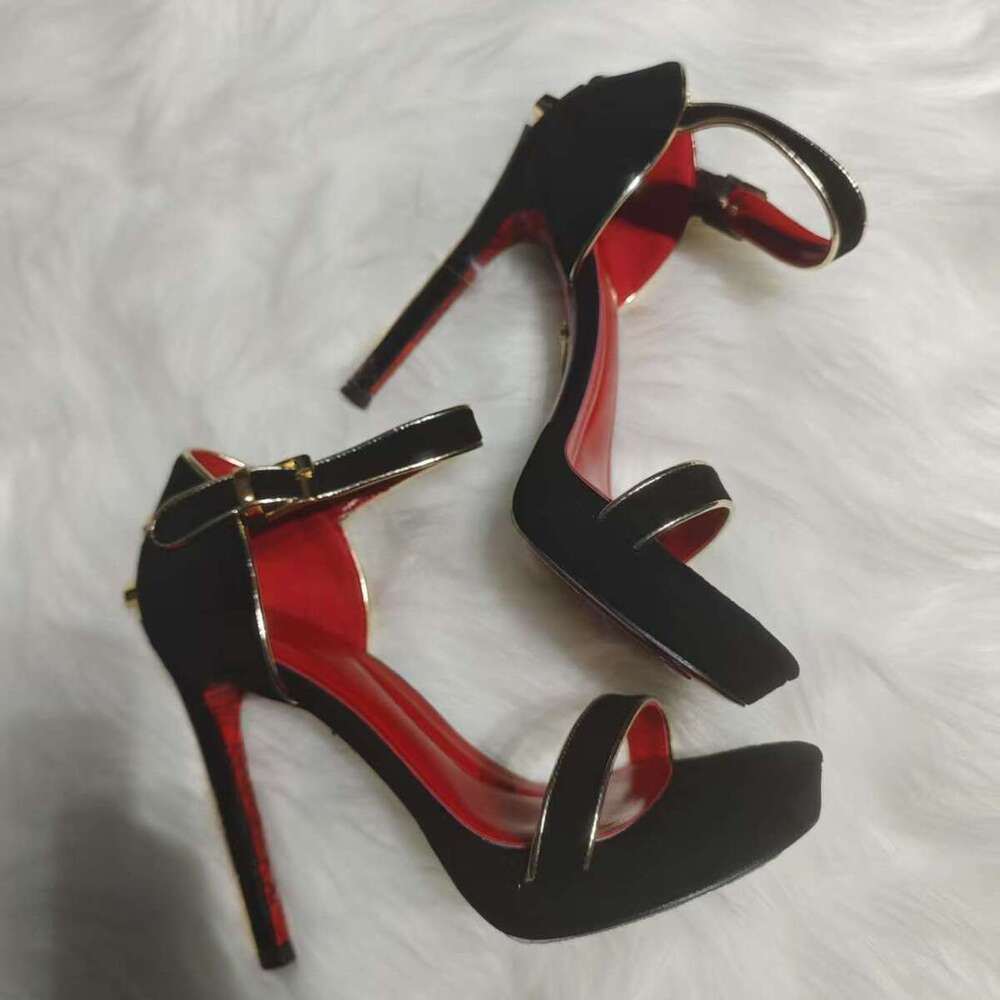 New European American Style Genuine Leather Strap High-Heeled Women's Sword And Scepter Design, Black Retro Sharp Blade Open-Toe Sandals, Trendy
