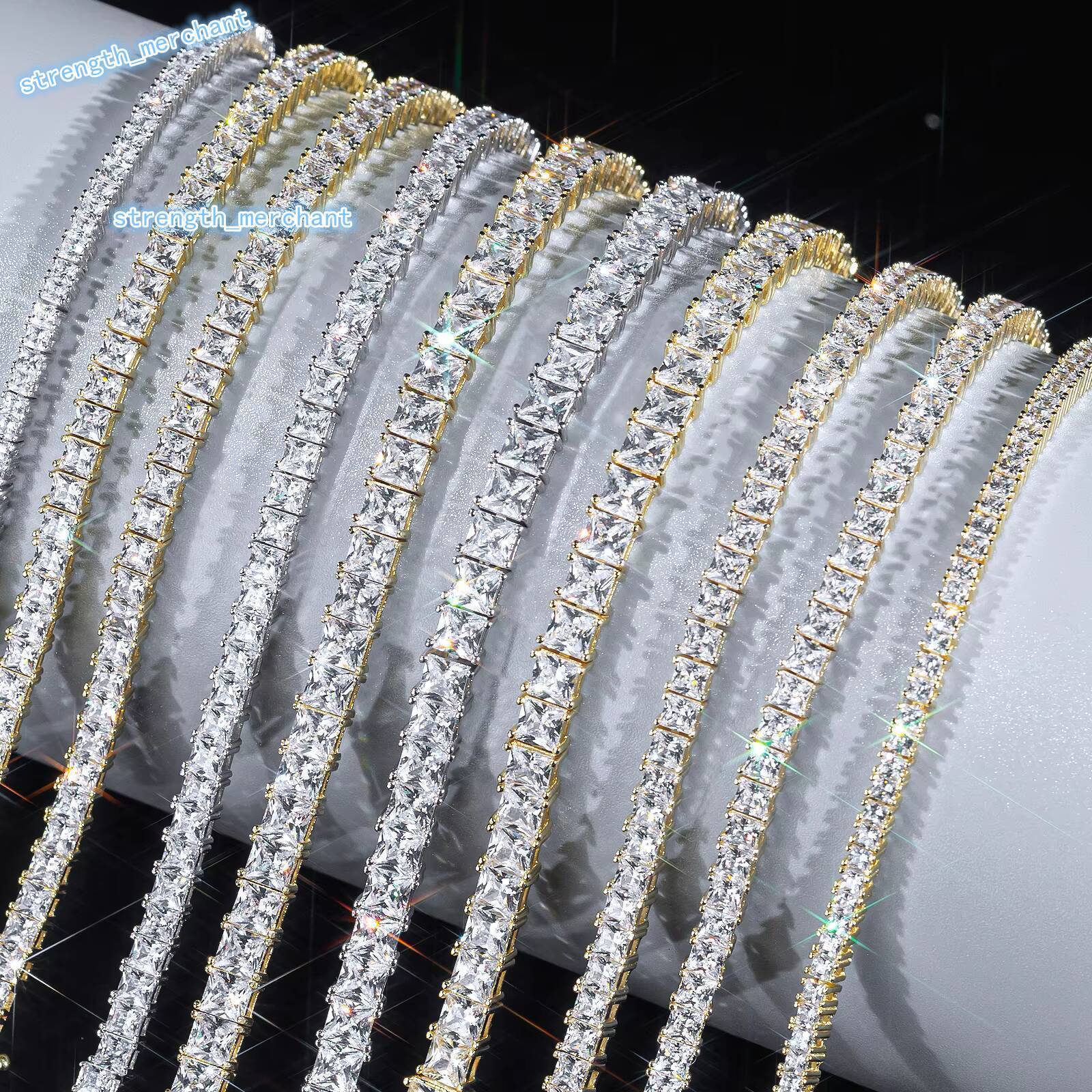 Iced Out Square Diamond Hand Chain 925 Sterling Silver Cubic Zirconia Classic Princess Cut Womens Tennis Bracelets for Men