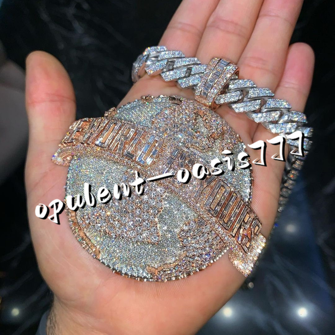 Mens Iced Out Custom Letter Pendant Hip Hop Iced Out S925 Charm Two Tone Gold Over Moissanite Diamond Name Initial 20 Inches