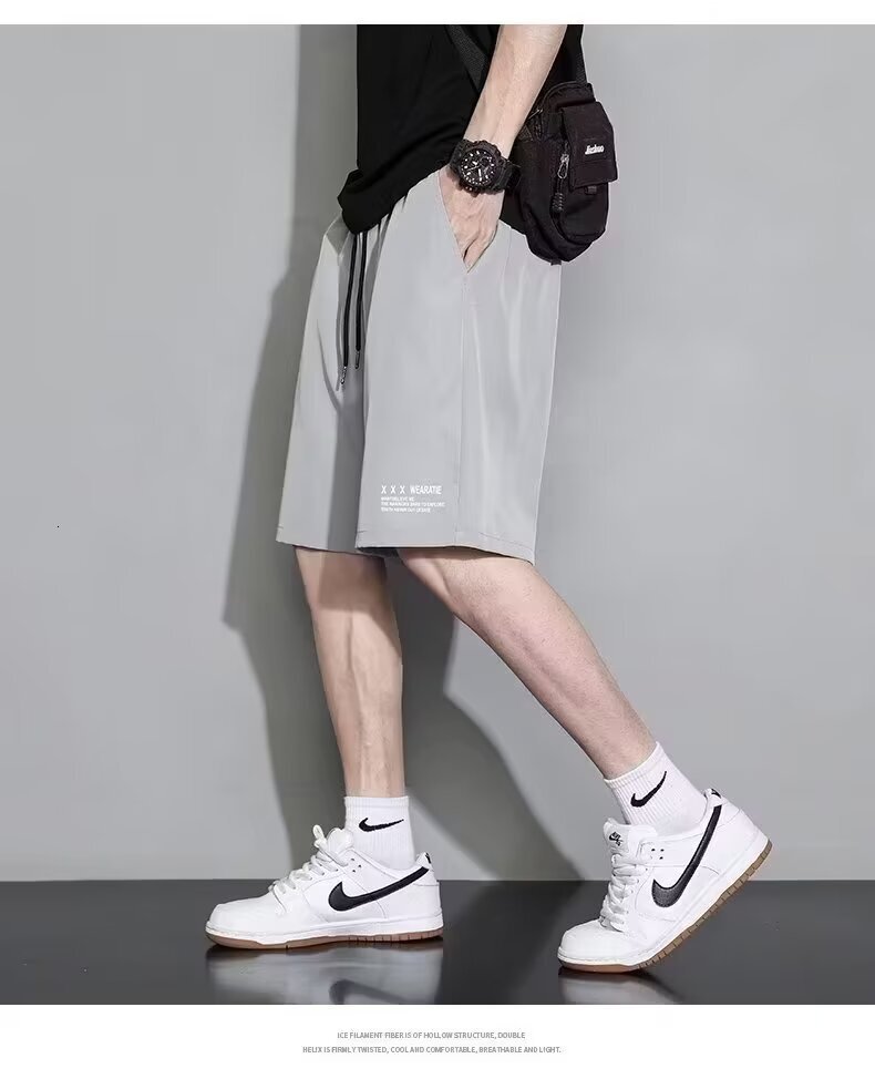 Designer Luxury Ice Silk Cool-feel Sports Shorts For Men Lightweight And Quick-drying Casual Mid-length Pants For Summer Trendy Loose-fitting Versatil