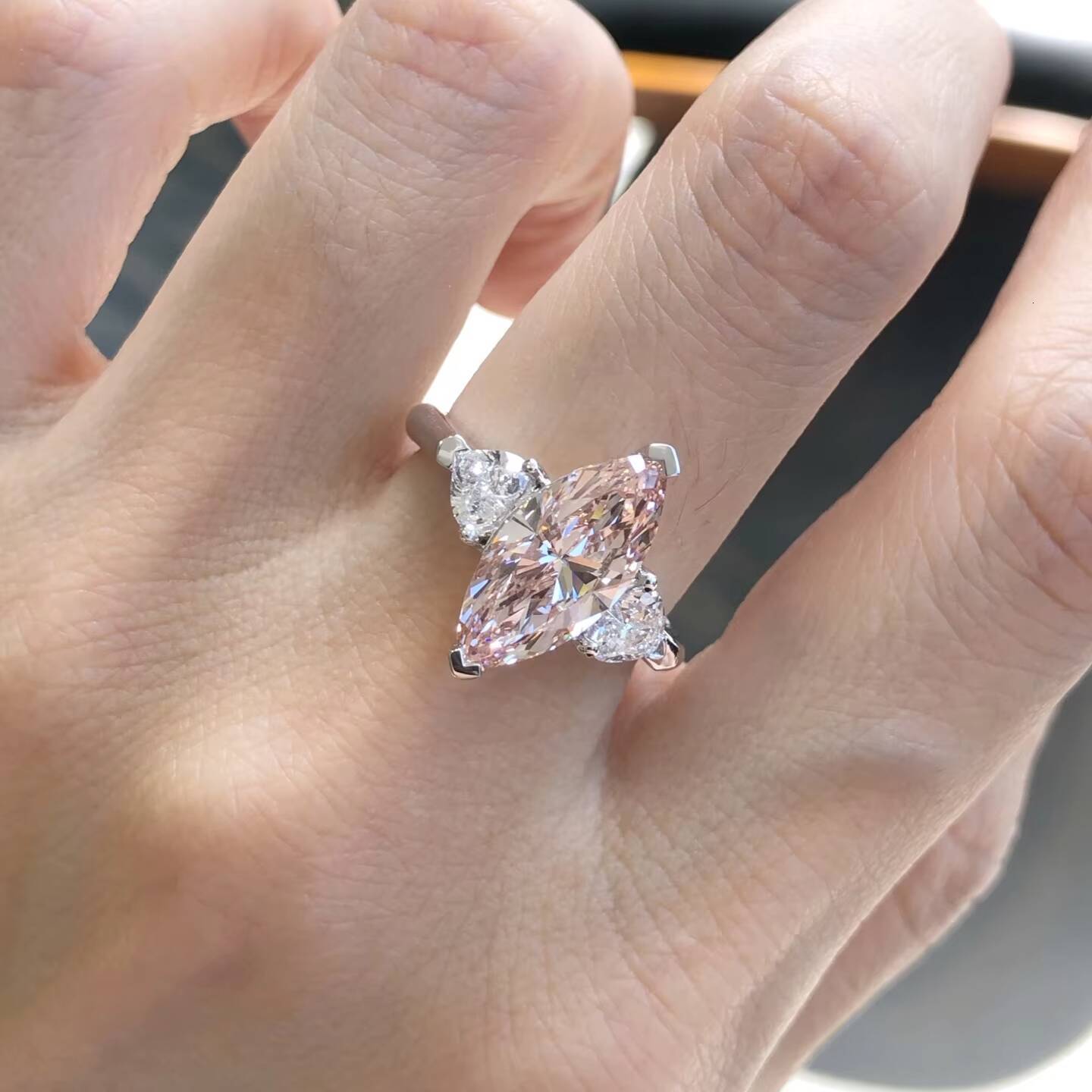 IGI Diamond Ring Custom Fine Ring Jewelry 251ct Fancy Intense Pink VVS2 Marquise Cut Lab Grown Diamond Ring - view 5
