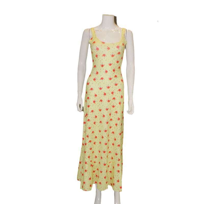 Summer French Floral Spaghetti Strap Mermaid Dress Women Sweet Fresh Milk Silk Beach Long Maxi Dress Vacation Party MAKOUFEI