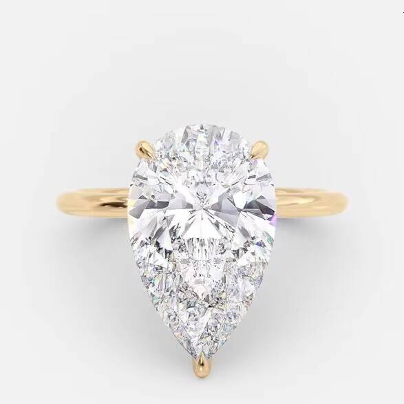 3CT Pear Cut Lab Diamond F-VVS2 Engagement Ring with Hidden Halo 18K IGI Certified Diamond Solid Gold Ring