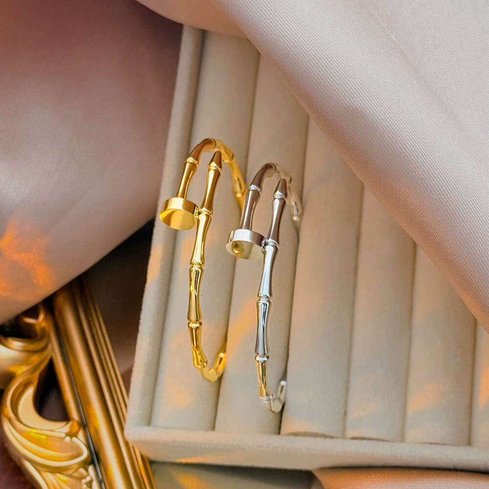 European And American INS Internet Celebrity 18K Gold Bamboo Knot Closed Stainless Steel Bracelet New Women's Fashion Versatile Jewelry