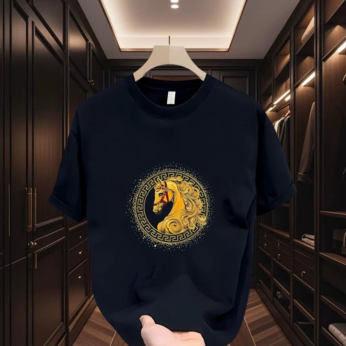 Outlet Discount 2026 Year Of The Horse New Plus Size Pure Cotton Short Sleeve Heavyweight Top T-Shirt Men's Fashion Brand