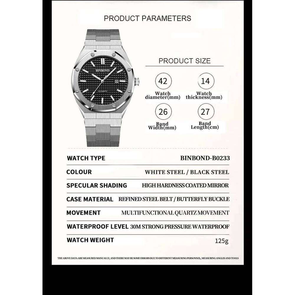 BINBONG Fashion Casual Men Watches Big Dial Silver Stainless Steel Calendar Quartz Wristwatch Classic Top Brand Male Clock B0233 26L0420