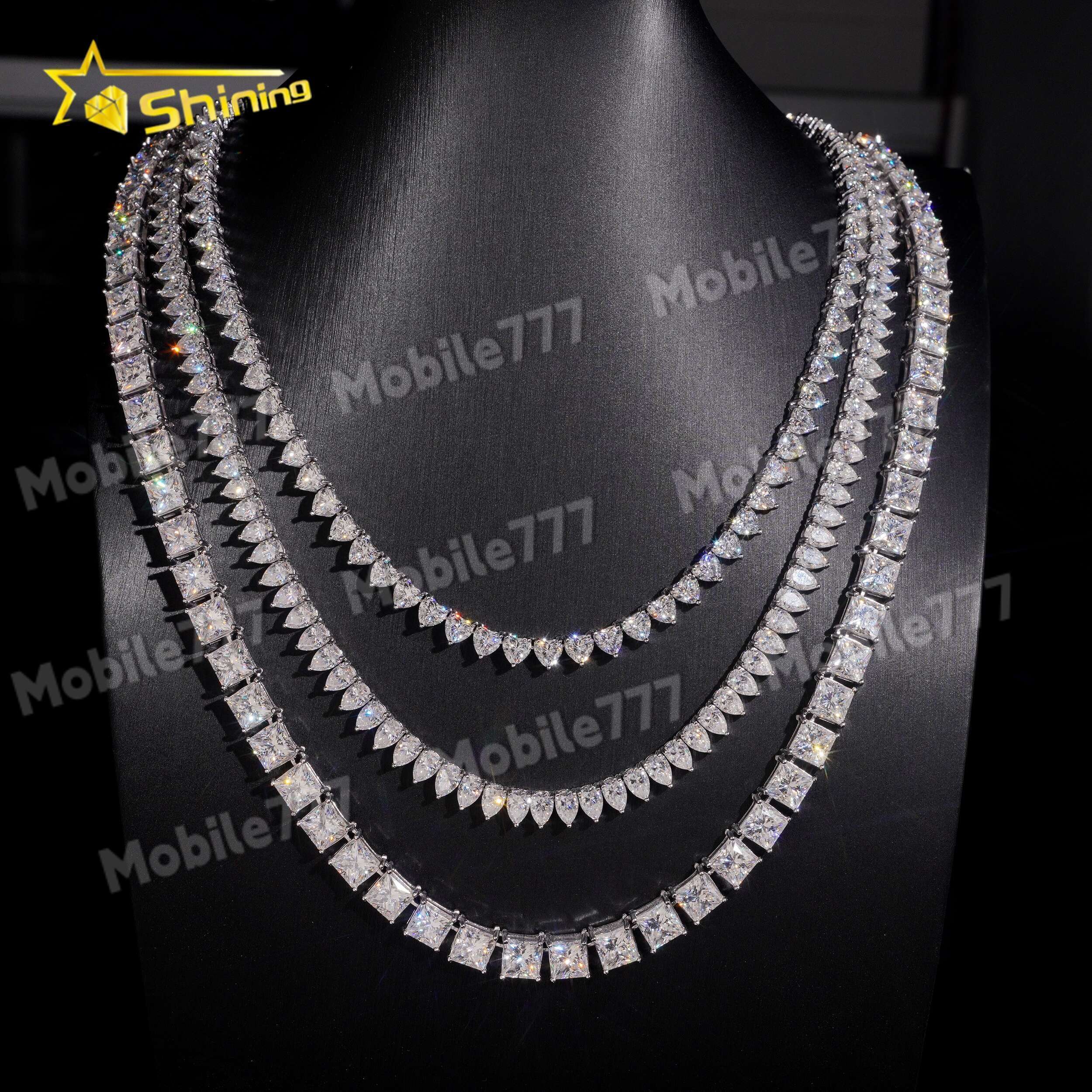 New Arrivals Classic 925 Silver Heart Princess Cut Pear D Color Fancy Shape Moissanite Tennis Chain