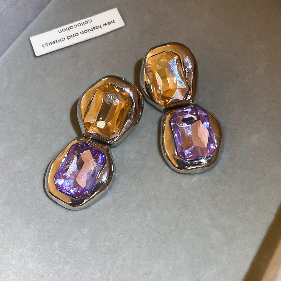 European American light luxury elegant geometric block color-blocking glass gemstone earrings, fashionable and sophisticated women's earrings - view 6