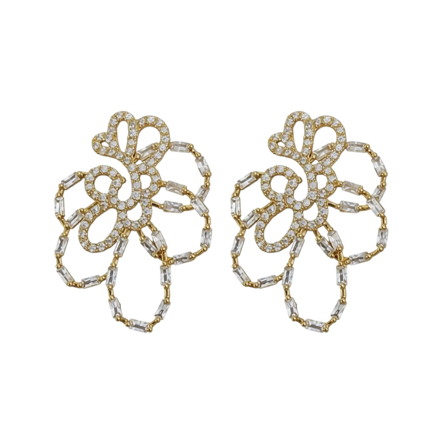 Real gold-plated silver needle zircon hollow flower stud earrings, cool and sophisticated, super beautiful socialite earrings for women - view 9