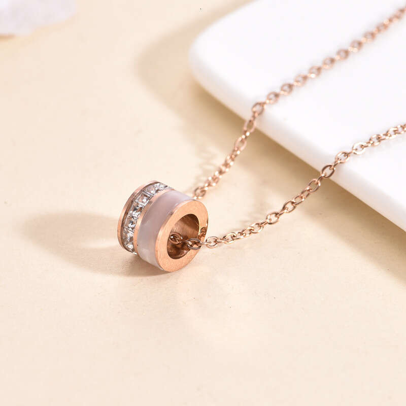 Trendy And Unique Pendant For Women Fashion Titanium Steel Inlaid With Diamonds Geometric Cylinder Cat's Eye Stone Small Waist Necklace