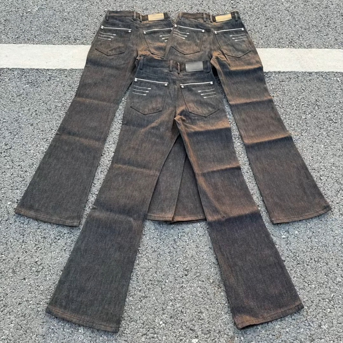 Four Line Narrow Width Stacking Designer Micro Flared Jeans Luxurious Black Embroidery Men's And Women's Slimming Straight Leg Casual Pants  - view 8