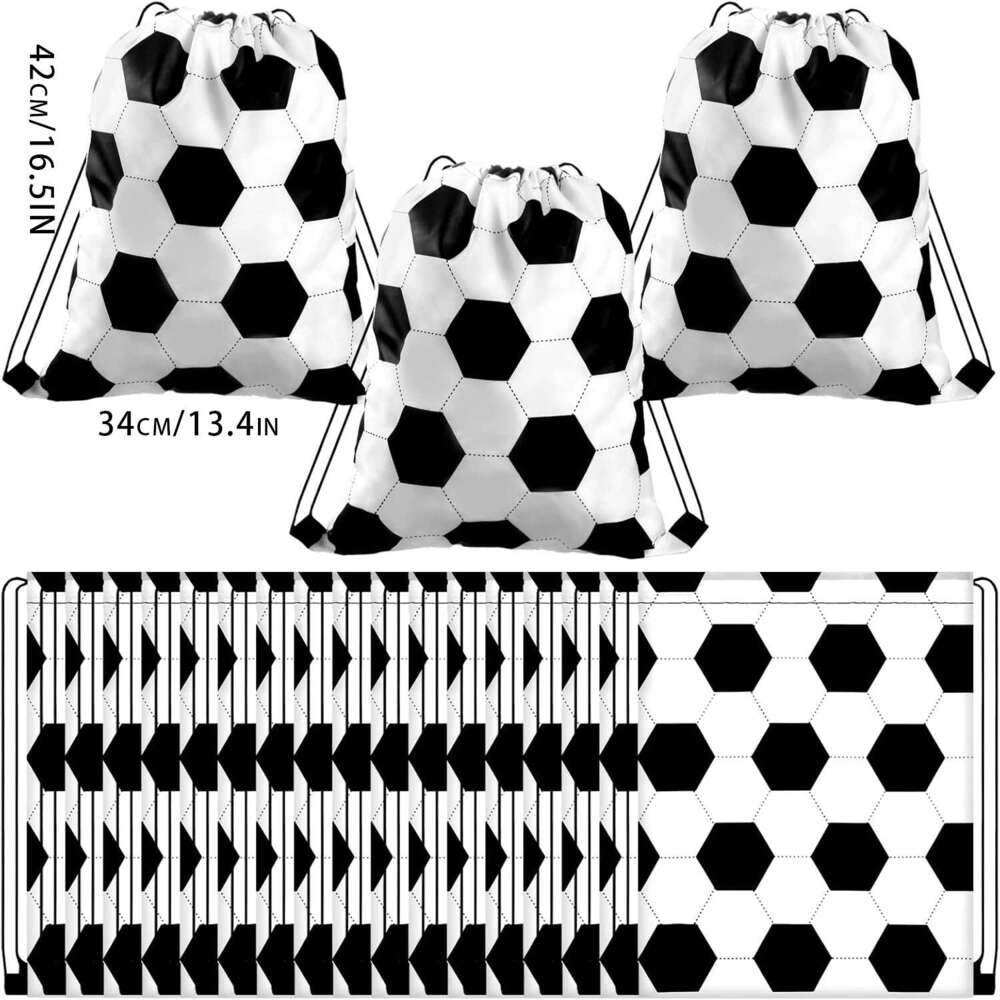 Bestseller black and white football storage bag, polyester drawstring backpack