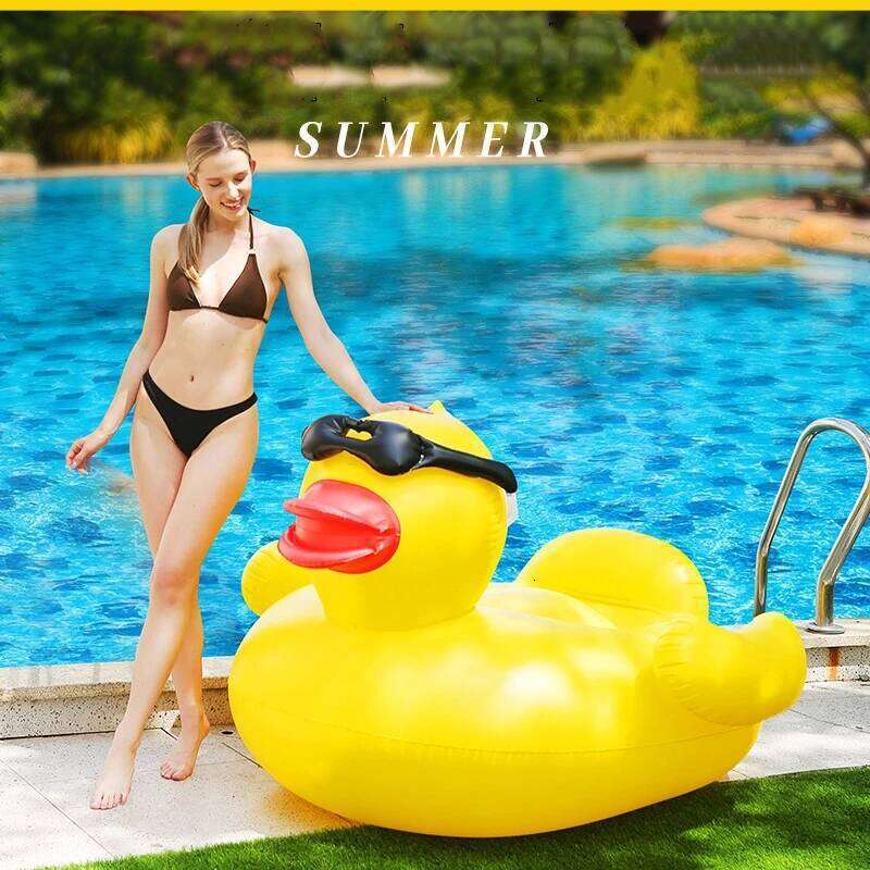 220cm inflatable yellow duck mattress swim pool floating island boat