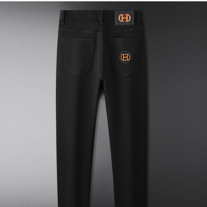 Autumn Thick Boutique Men's Designer Jeans Luxury Fashion Black Small Foot Elastic Slimming Business Casual Pants Trendy Brand Essential Basic Sp