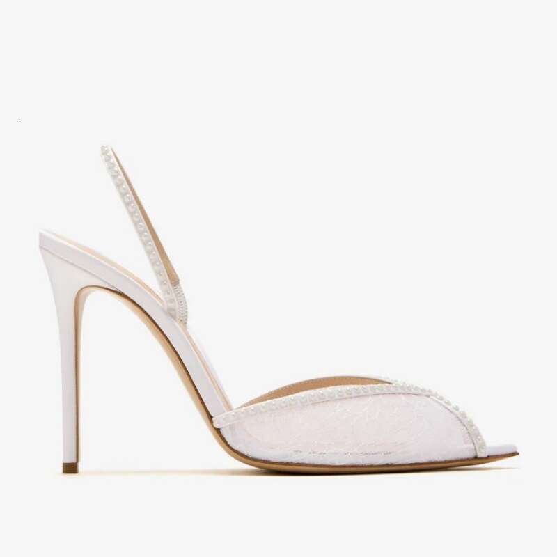 European American High Heeled Sandals With Pointed Toes White Lace Pearls And Stiletto Heels For Women S Wedding Parties - view 6
