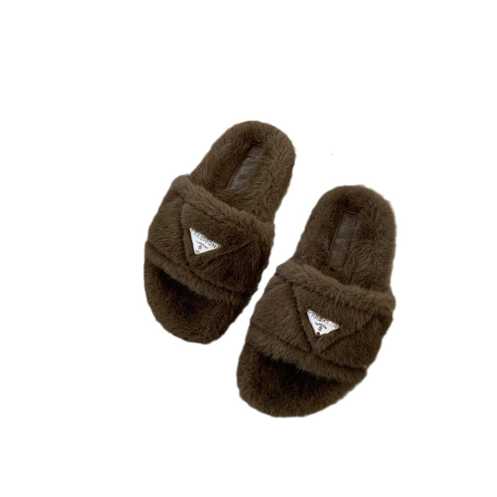 Thick-Soled French-Style Furry Shoes Women, Suitable For Outdoor Wear New Autumn And Winter Warm Cotton Slippers