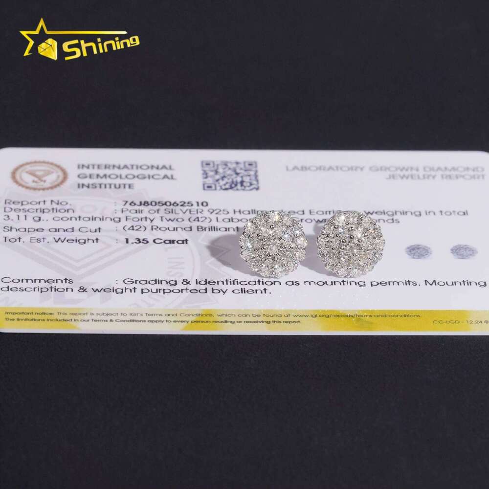 Wholesale Price Luxury 11mm S925 Sterling Silver Fine Jewelry Lab Grown Diamond Stud Earrings - view 5