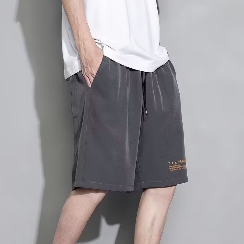 Designer Luxury Ice Silk Cool-feel Sports Shorts For Men Lightweight And Quick-drying Casual Mid-length Pants For Summer Trendy Loose-fitting Versatil
