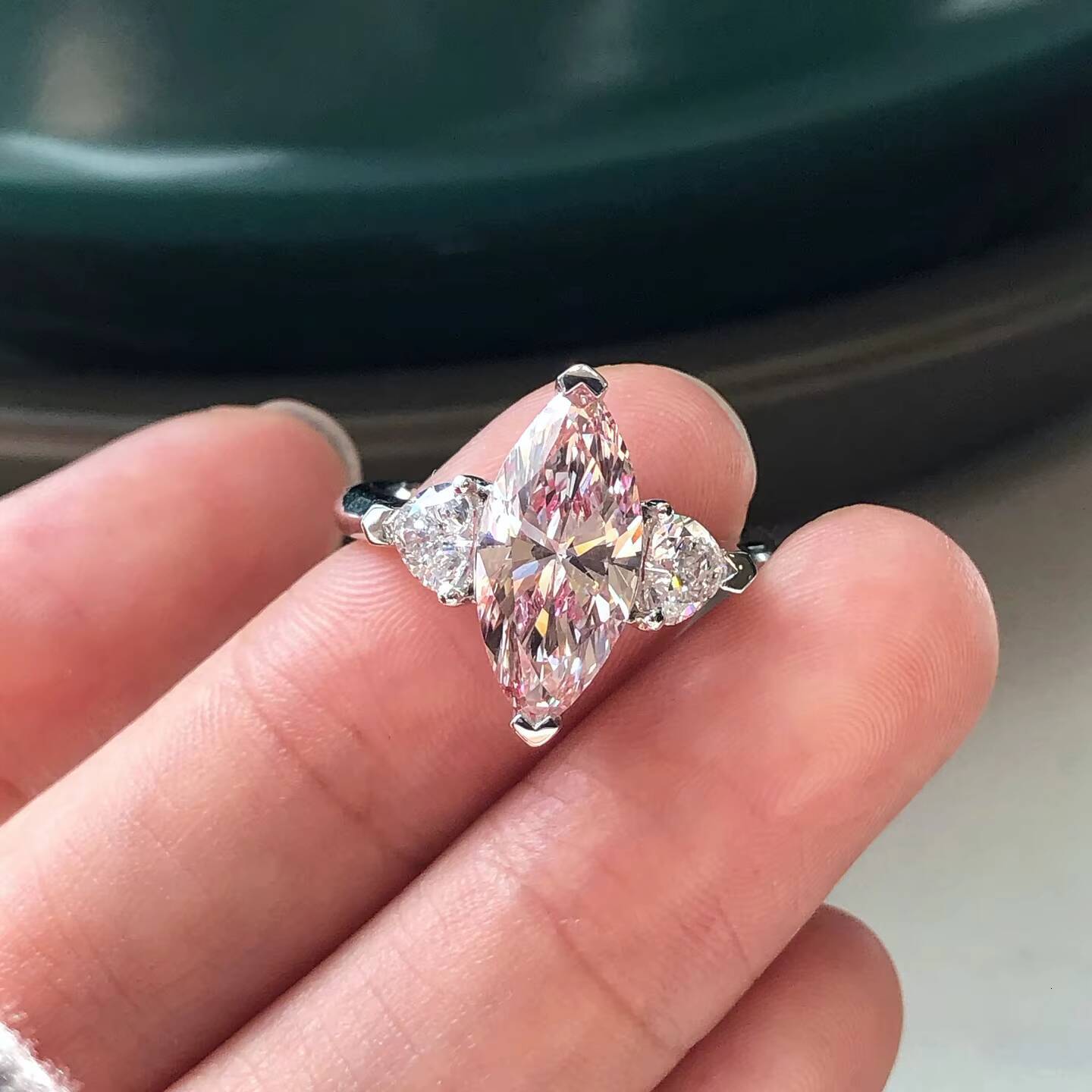 IGI Diamond Ring Custom Fine Ring Jewelry 251ct Fancy Intense Pink VVS2 Marquise Cut Lab Grown Diamond Ring - view 4