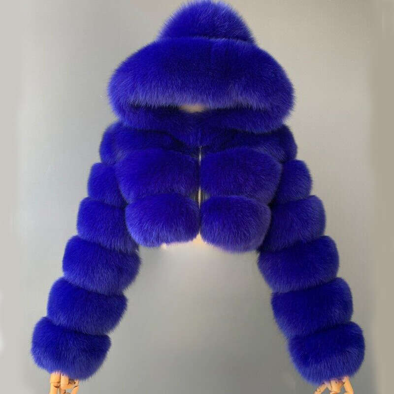 Women Faux Fox Fur Coat Short Hooded Colorful Warm Plus Size Winter Fashion Thick Outwear Cross Border Hot Seller MAKOUFEI