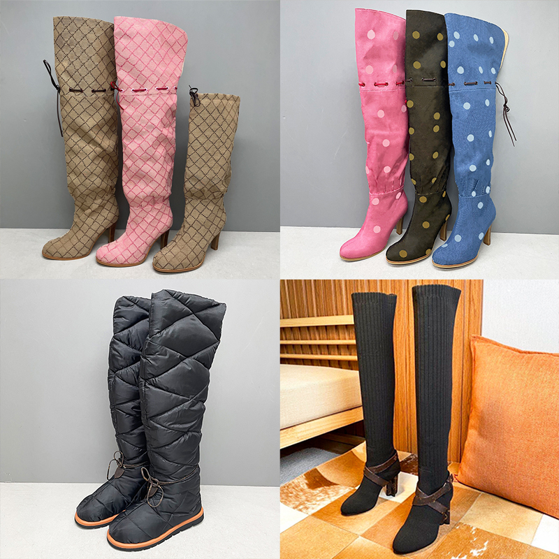 Over The Knee Boot Women Designer Boots Winter Sock Long Boot Adjustable Straps Canvas Zipper Laces Original Shoes Ladies Girls Sexy Knee High Boot 335