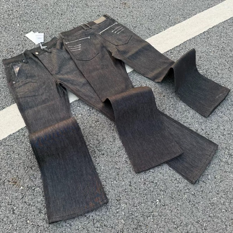 Four Line Narrow Width Stacking Designer Micro Flared Jeans Luxurious Black Embroidery Men's And Women's Slimming Straight Leg Casual Pants  - view 4