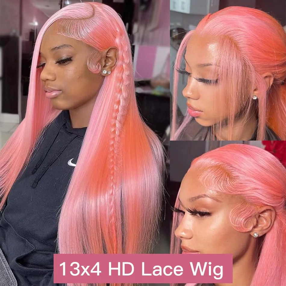 Pink Wig Straight Human Hair Wigs 30 32 Inch 13X6 Hd Lace Frontal Wigs Colored Brazilian Wigs Original For Women