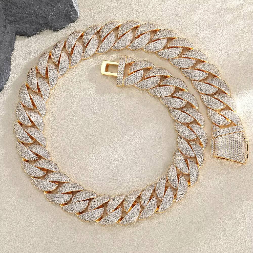 OUGEPHELI 21mm 6 Rows Hip Hop Iced Out Moissanite Moissanite VVS Collar De Candena Cubana Eslabones Cubano Necklace Miami Cuban Link Chain