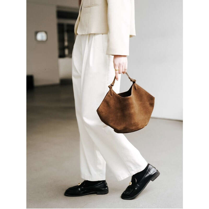 Khaite New Handbag, Frosted Cowhide Suede Dumpling Bucket Bag, Single-Shoulder Large-Capacity Tote Bag Kl928