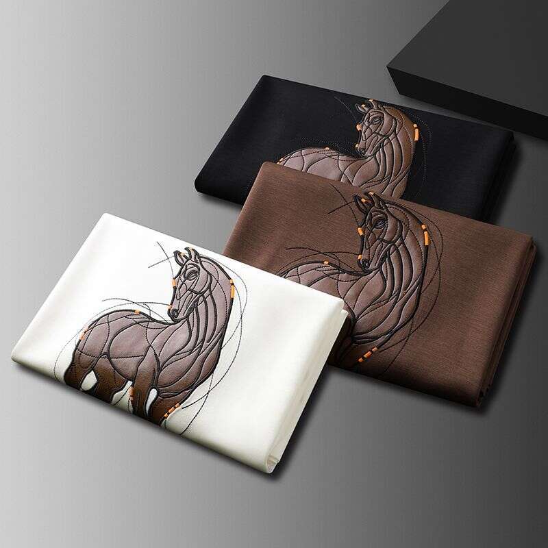 Xiu Ma Jia~New Product: Horse Leather Patch Embroidered Fashion Casual Men's Niche Stylish Tencel Cotton Round-Neck Short-Sleeve T-Shirt Asia Siz