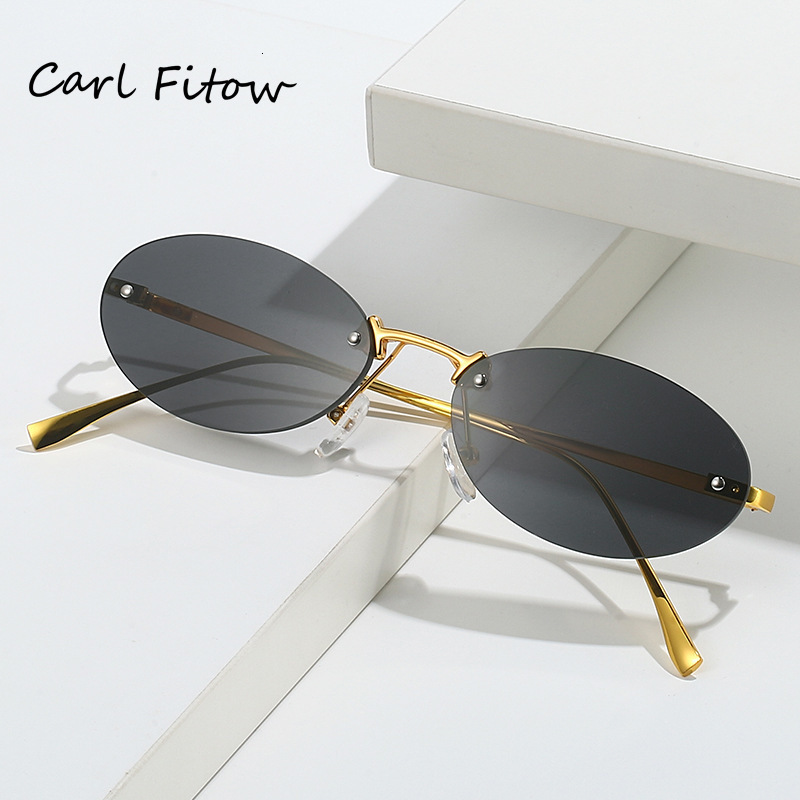 Rimless Sunglasses Women Metal Frame Glasses Chic Eye Sun Glasses Ocean Film Shades Framelss Oval Eyewear 260104