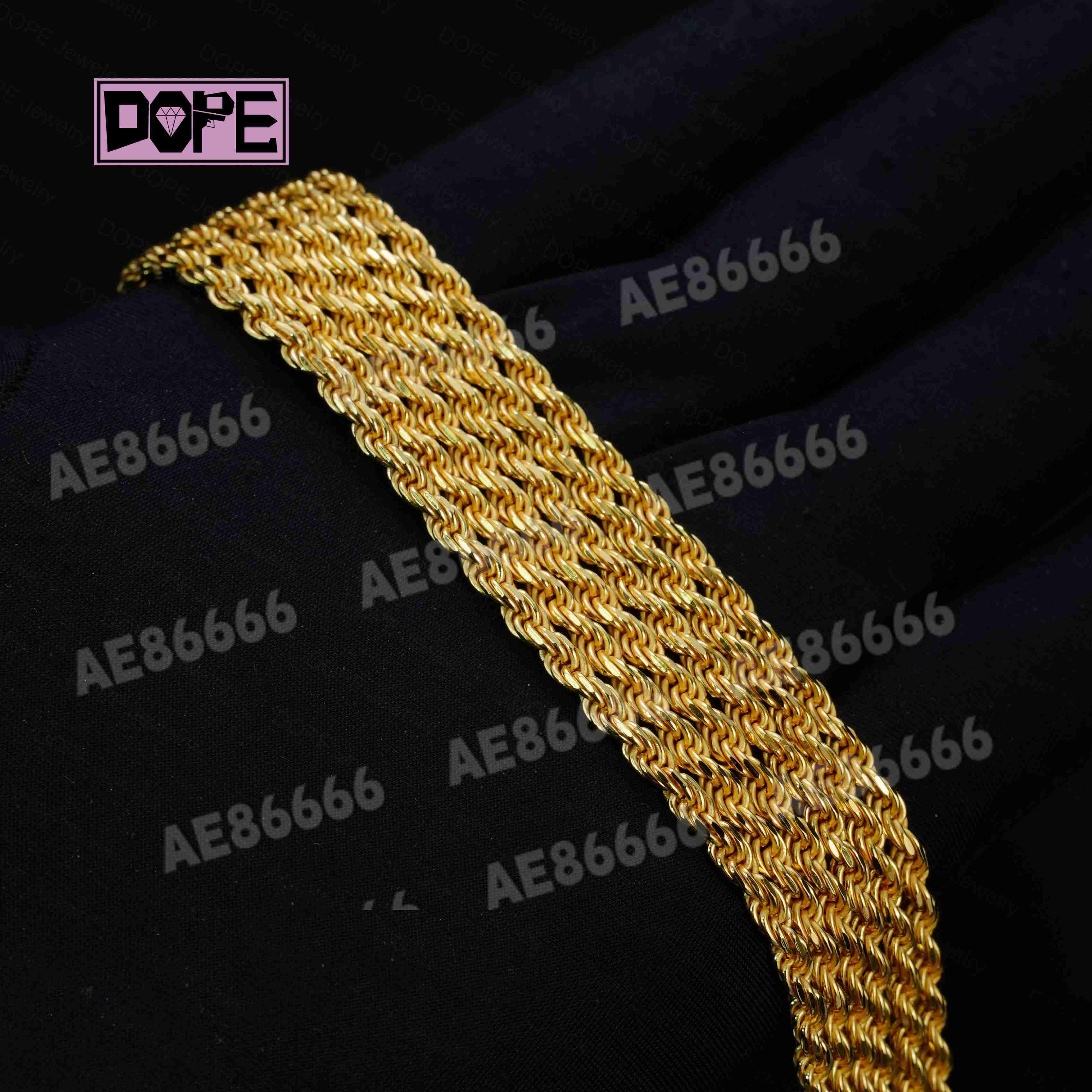 Hiphop 4mm 6mm Silver Chain Diamond Cut 18k Gold Braided Twisted Necklace 925 Sterling Silver Rope Chain