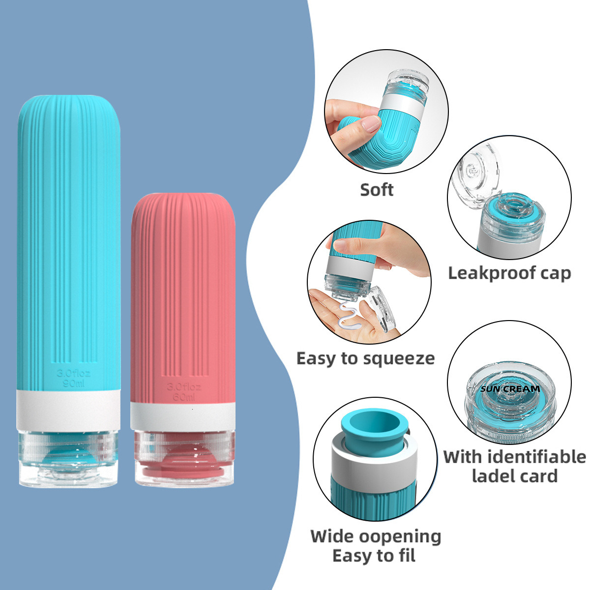 New set of silicone split bottle shampoo and shower gel storage bottle portable travel sample