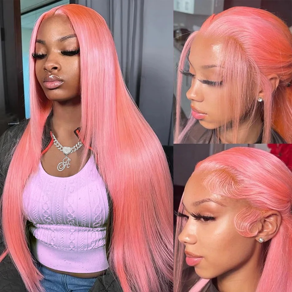 Pink Wig Straight Human Hair Wigs 30 32 Inch 13X6 Hd Lace Frontal Wigs Colored Brazilian Wigs Original For Women