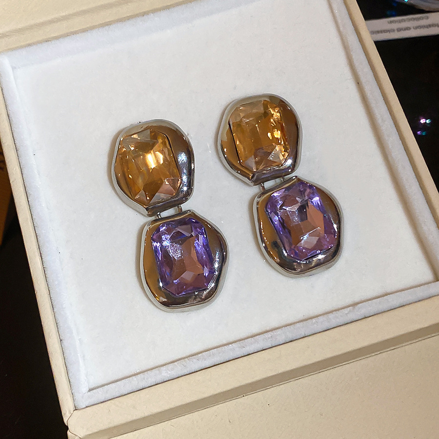 European American light luxury elegant geometric block color-blocking glass gemstone earrings, fashionable and sophisticated women's earrings - view 8